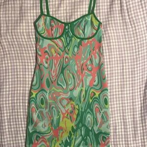 Zara Green and Pink Abstract Mini Dress